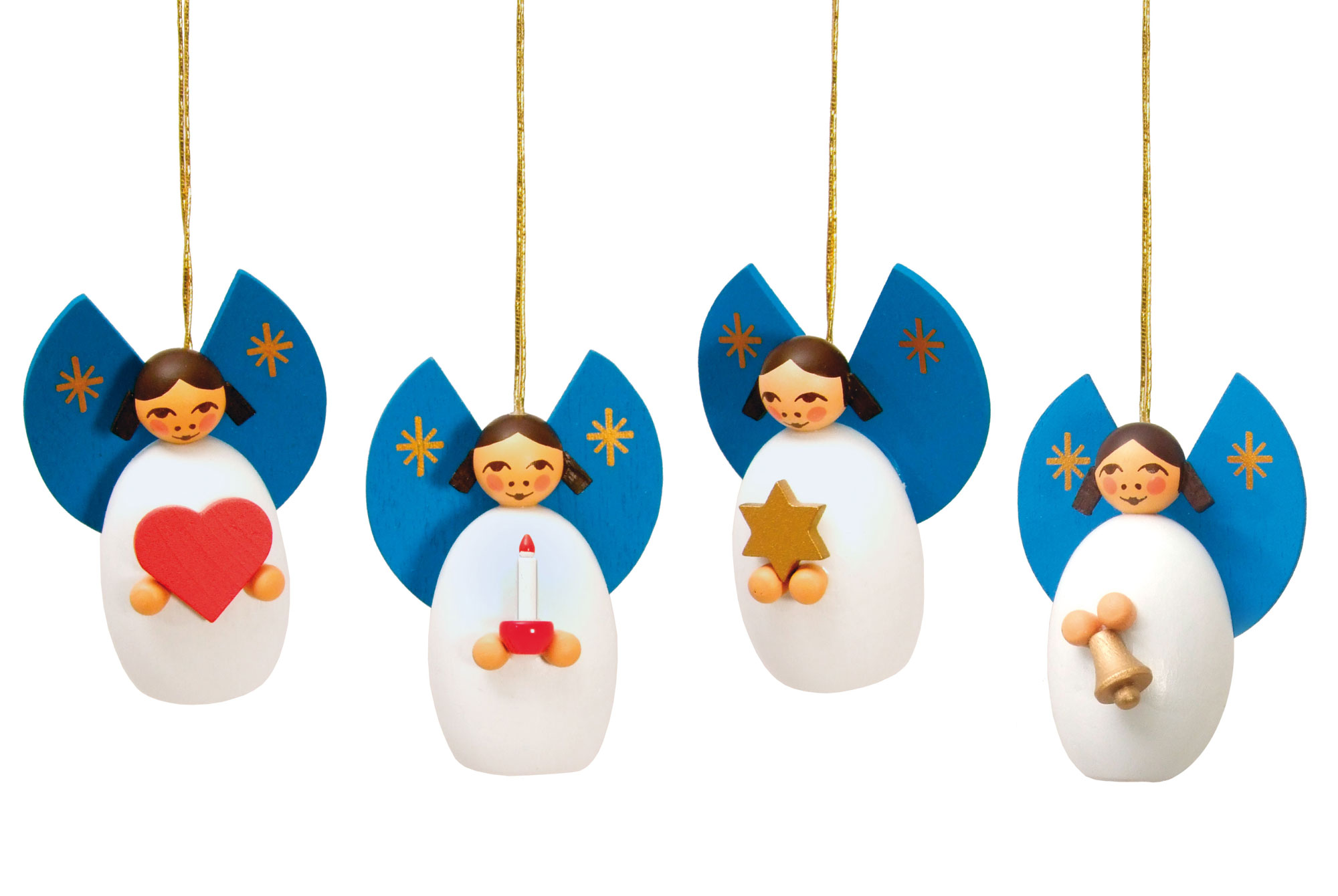 Baumbehang-Set:  4 Engel mit Stern, Kerze, Glocke, Herz
